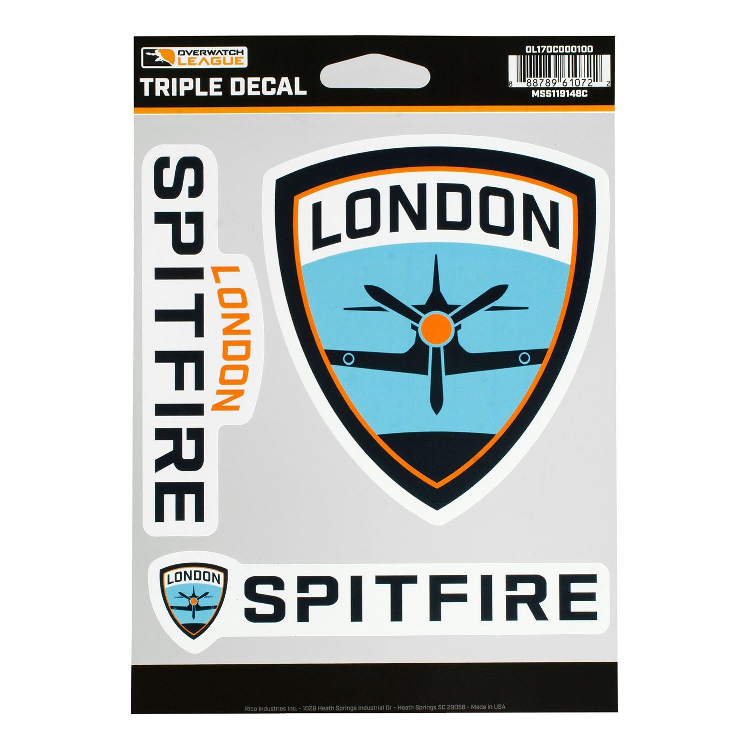 London Spitfire 3-Pack Decals in Blue - Front View