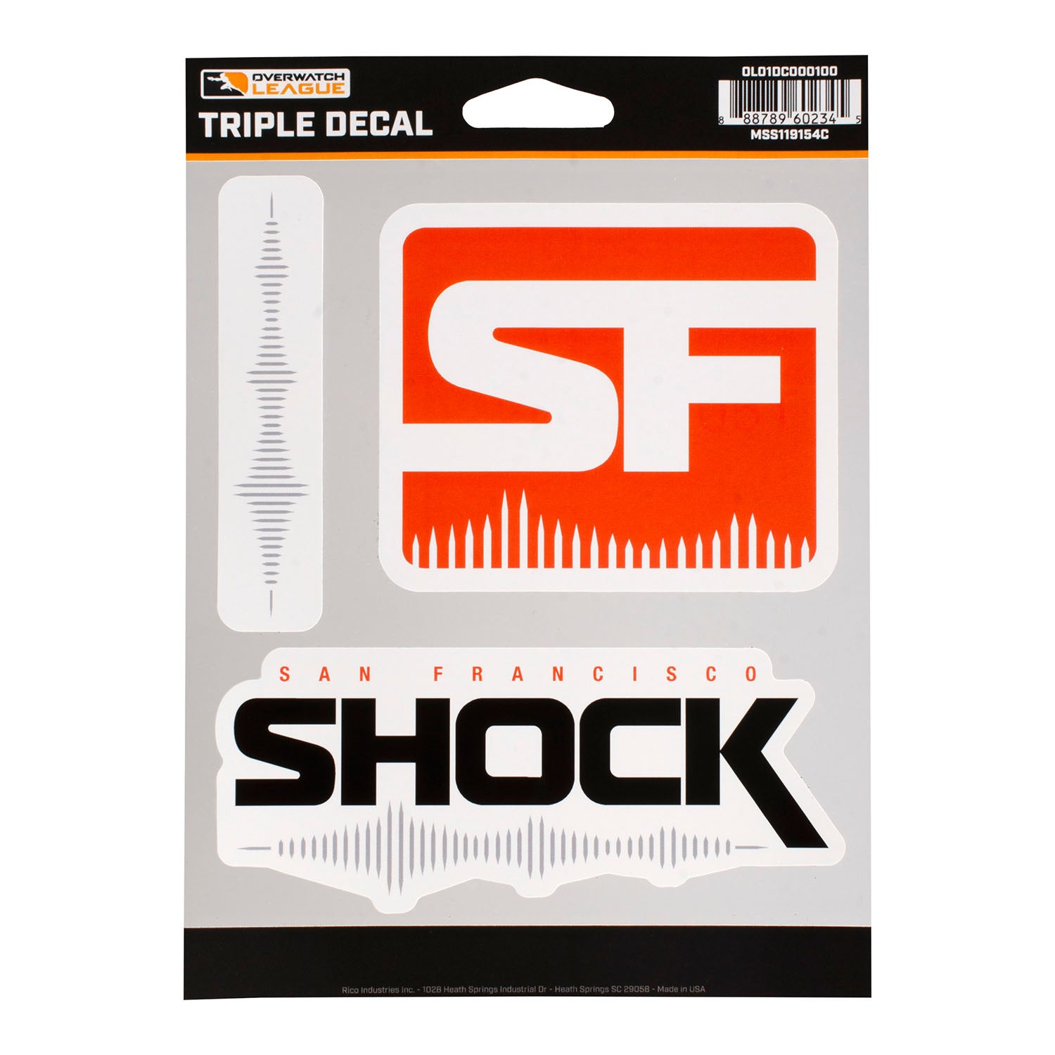 San Francisco Shock 3-Pack Decals in Black - Front View
