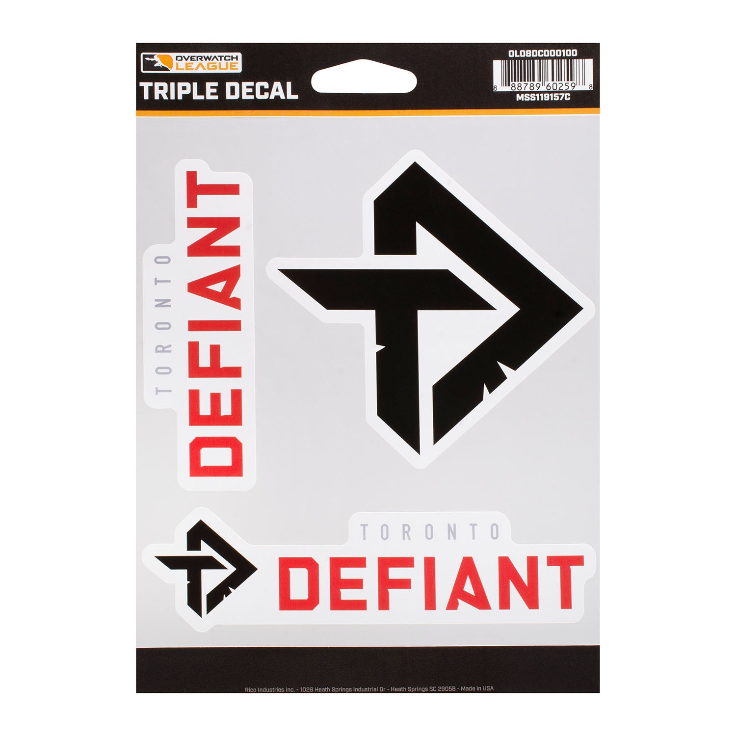 Toronto Defiant 3-Pack Decals in Black - Front View