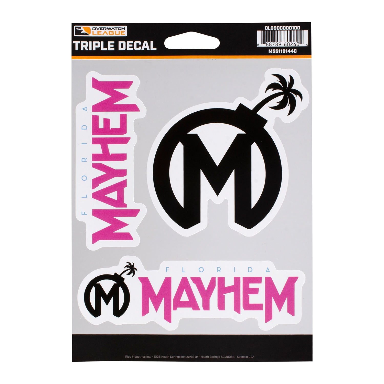 Florida Mayhem 3-Pack Decals in Pink - Front View